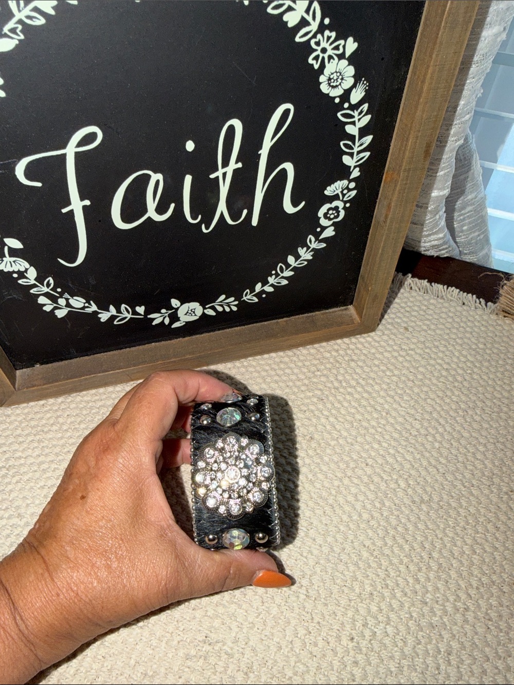 Embellished Black Crystal Cuff Bracelet - Women Accessories